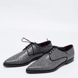 Pre Owned Dolce & Gabbana Metallic Black/Silver Glitter And Lurex Fabric Millennials Lace Up Derby Size 44.5