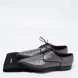 Pre Owned Dolce & Gabbana Metallic Black/Silver Glitter And Lurex Fabric Millennials Lace Up Derby Size 44.5