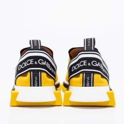 Pre Owned Dolce & Gabbana Yellow/Black Knit Fabric Sorrento  Slip On Sneakers Size 43