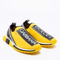 Pre Owned Dolce & Gabbana Yellow/Black Knit Fabric Sorrento  Slip On Sneakers Size 43