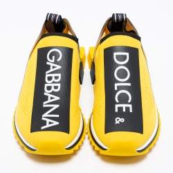 Pre Owned Dolce & Gabbana Yellow/Black Knit Fabric Sorrento  Slip On Sneakers Size 43