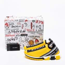 Pre Owned Dolce & Gabbana Yellow/Black Knit Fabric Sorrento  Slip On Sneakers Size 43