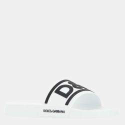 Pre Owned Dolce & Gabbana White Rubber DG logo beachwear slides Size EU 42