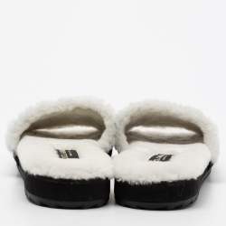 Pre Owned صندل سلايد فلات دولتشي آند غابانا سويدي وفرو أبيض / أسود بتاج مزين بالكريستال مقاس 41.5 سم