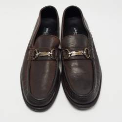 Pre Owned Dolce & Gabbana Dark Brown Leather Loafers Size 43.5