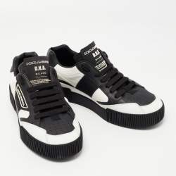Pre Owned Dolce & Gabbana Black/White Leather and Fabric Miami Sneakers Size 40