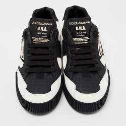 Pre Owned Dolce & Gabbana Black/White Leather and Fabric Miami Sneakers Size 40