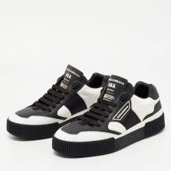 Pre Owned Dolce & Gabbana Black/White Leather and Fabric Miami Sneakers Size 40