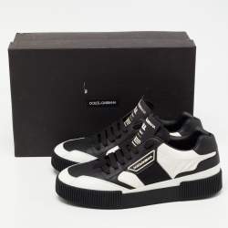 Pre Owned Dolce & Gabbana Black/White Leather and Fabric Miami Sneakers Size 40