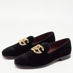 Pre Owned Dolce & Gabbana Black Velvet DG Logo Smoking Slippers Size 41