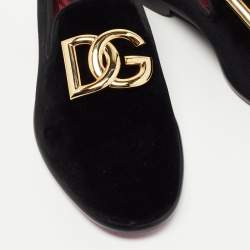 Pre Owned Dolce & Gabbana Black Velvet DG Logo Smoking Slippers Size 41