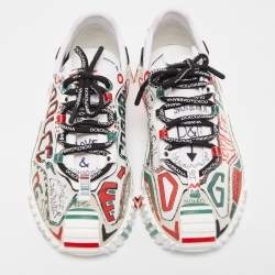 Dolce & Gabbana Multicolor Canvas and Fabric Graffiti Print Ns1 Low Top Sneakers Size 40