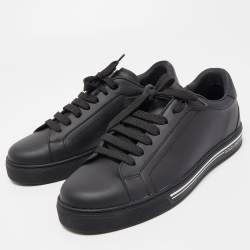 Pre Owned Dolce & Gabbana Black Leather Portofino Lace Up Sneakers Size 42 