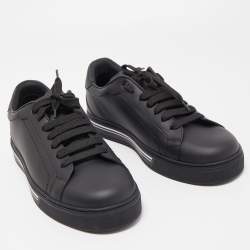 Pre Owned Dolce & Gabbana Black Leather Portofino Lace Up Sneakers Size 42 