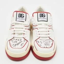 Pre Owned Dolce & Gabbana Red/White Printed Leather New Roma Low-Top Sneakers Size 46