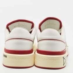 Pre Owned Dolce & Gabbana Red/White Printed Leather New Roma Low-Top Sneakers Size 46