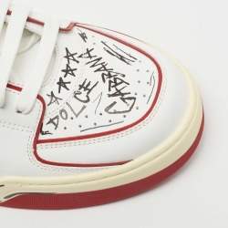 Pre Owned Dolce & Gabbana Red/White Printed Leather New Roma Low-Top Sneakers Size 46