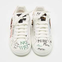 Pre Owned  Dolce & Gabbana Dolce & Gabbana White Leather Pearl And Stud Embellished Lace Up Sneakers Size 43.5