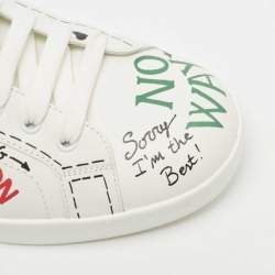 Pre Owned  Dolce & Gabbana Dolce & Gabbana White Leather Pearl And Stud Embellished Lace Up Sneakers Size 43.5