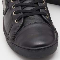 Pre Owned Dolce & Gabbana Black Leather Logo Plaque Low Top Sneakers Size 44