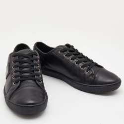 Pre Owned Dolce & Gabbana Black Leather Logo Plaque Low Top Sneakers Size 44