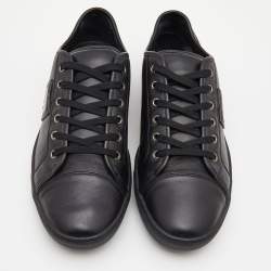 Pre Owned Dolce & Gabbana Black Leather Logo Plaque Low Top Sneakers Size 44