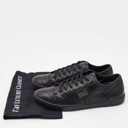 Pre Owned Dolce & Gabbana Black Leather Logo Plaque Low Top Sneakers Size 44