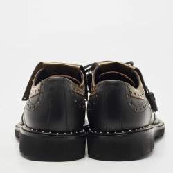 Pre Owned Dolce & Gabbana Black/Green Studded Leather Brogue Detail Fringe Oxfords Size 41