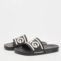 Pre Owned Dolce & Gabbana Black Rubber DG Logo Beachwear Flat Slides Size 44