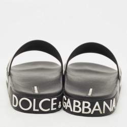 Pre Owned Dolce & Gabbana Black Rubber DG Logo Beachwear Flat Slides Size 44