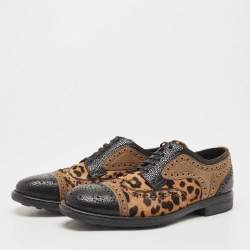 Dolce & Gabbana Leather And Calf Hair Leopard Print Oxfords Size 41