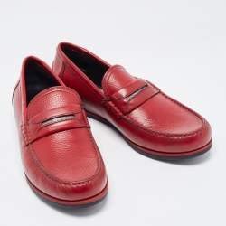 Pre Owned Dolce & Gabbana Red Leather Penny Loafers Size 41.5