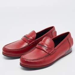 Pre Owned Dolce & Gabbana Red Leather Penny Loafers Size 41.5