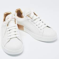 Pre Owned Dolce & Gabbana White  Leather Portofino Low Top Sneakers Size 40