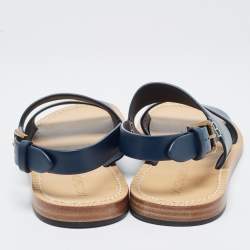 Dolce & Gabbana Navy Blue Leather Slingback Buckle Sandals Size 42