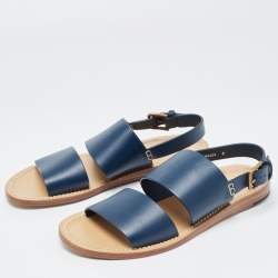 Dolce & Gabbana Navy Blue Leather Slingback Buckle Sandals Size 42