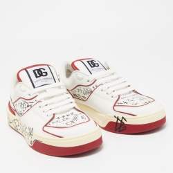 Pre Owned Dolce & Gabbana Red/White Printed Leather New Roma Low-Top Sneakers Size 41