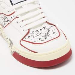 Pre Owned Dolce & Gabbana Red/White Printed Leather New Roma Low-Top Sneakers Size 41