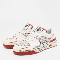 Pre Owned Dolce & Gabbana Red/White Printed Leather New Roma Low-Top Sneakers Size 41