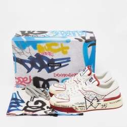 Pre Owned Dolce & Gabbana Red/White Printed Leather New Roma Low-Top Sneakers Size 41
