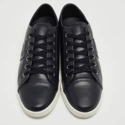 Pre Owned Dolce & Gabbana Navy Blue Leather Logo Plaque Sneakers Size 44