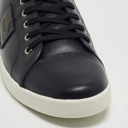 Pre Owned Dolce & Gabbana Navy Blue Leather Logo Plaque Sneakers Size 44