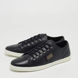 Pre Owned Dolce & Gabbana Navy Blue Leather Logo Plaque Sneakers Size 44