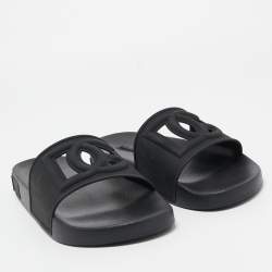 Dolce & Gabbana Black Rubber Logo Flat Slides Size 43