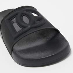 Dolce & Gabbana Black Rubber Logo Flat Slides Size 43
