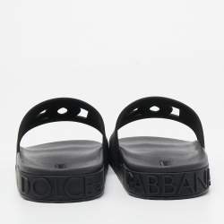 Dolce & Gabbana Black Rubber Logo Flat Slides Size 43