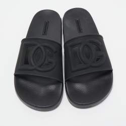 Dolce & Gabbana Black Rubber Logo Flat Slides Size 43