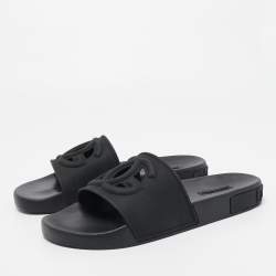 Dolce & Gabbana Black Rubber Logo Flat Slides Size 43