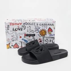 Dolce & Gabbana Black Rubber Logo Flat Slides Size 43