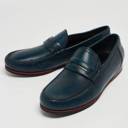 Pre Owned Dolce & Gabbana Teal Leather Genova Loafers Size 44